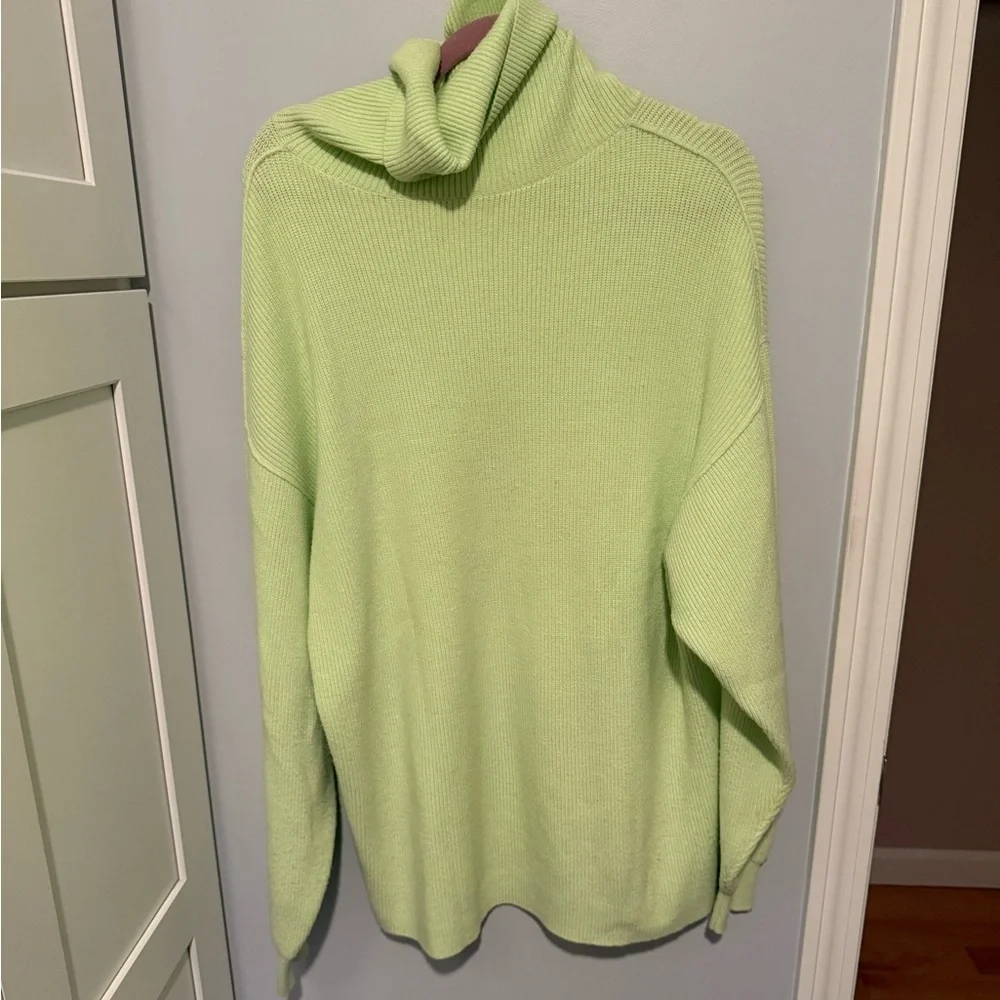 Free People Oversized Lime Green Turtleneck Sweater